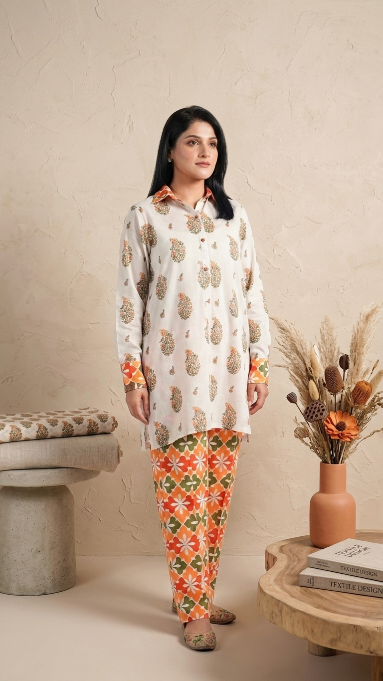 Citrus Booti Lawn Co-ord Set