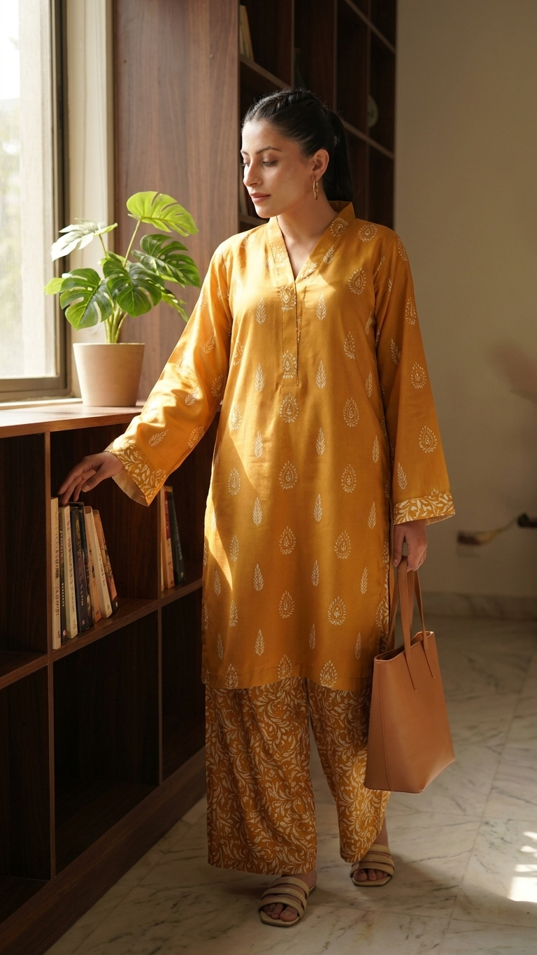 Mustard Vine Lawn Co-ord Set